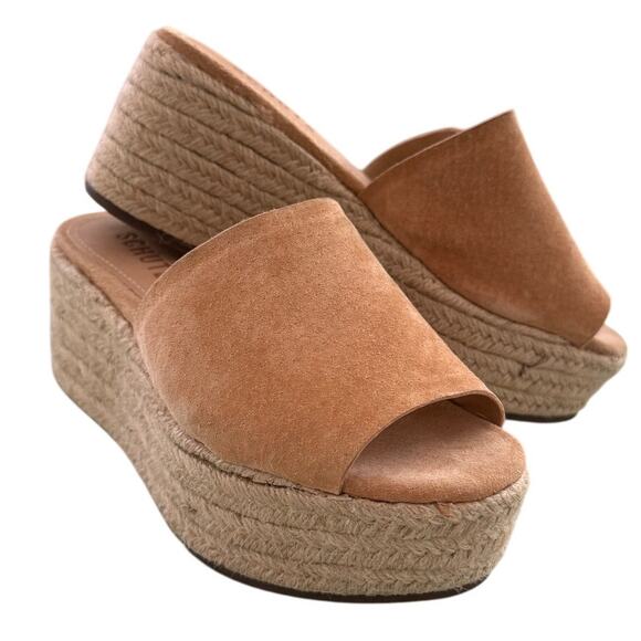 Schutz Tan/Brown Thalia Suede Espadrille 2.75" Platform Slip On Sandals Boho-5.5 - Picture 1 of 9